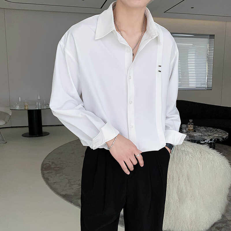轻熟风铁扣装饰设计感宽松长袖衬衫5B297-335-P68,男装衬衫,电商B297