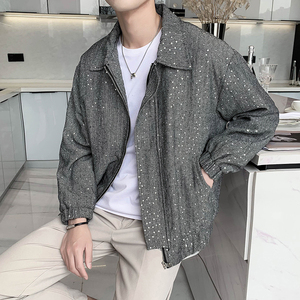 轻熟风人字尼亮片大翻领修身夹克外套B297-7762-P110控148图片