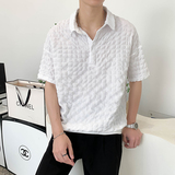 社会轻奢纯色立体格子套头半袖衬衫上衣B297-2315-P55控88，男装衬衫，电商B297