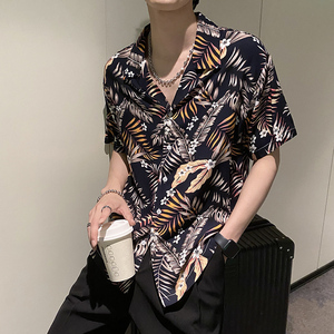 社会风沙滩度假宽松翻领花卉花衬衫上衣B297-2201-P53控78图片