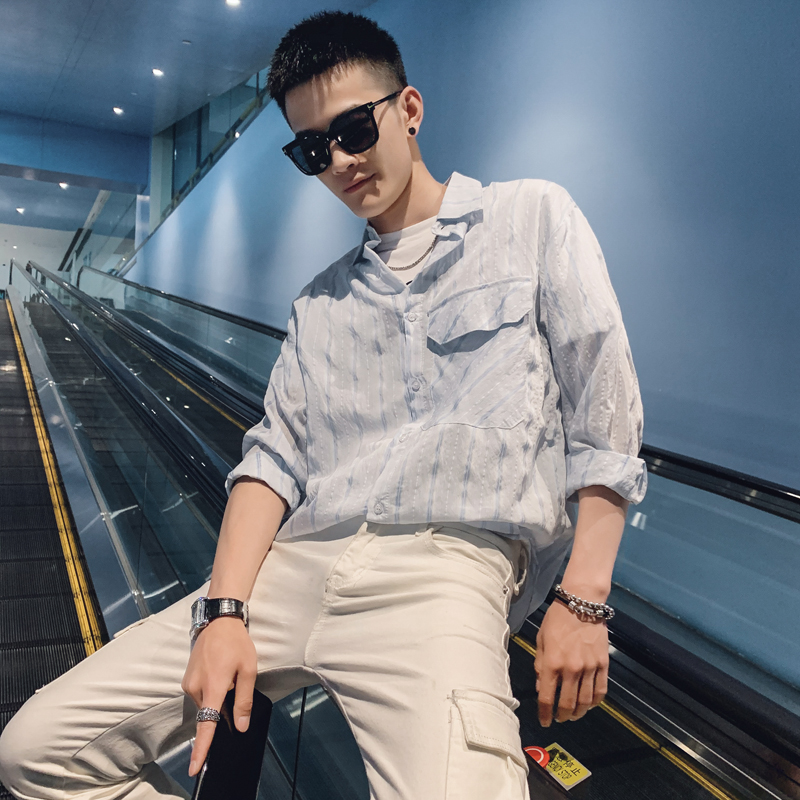 社会风纯色百搭长袖防晒衬衫B297-1928，男装衬衫，电商B297