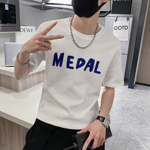 社会风纯色修身英文字母简约印花休闲T恤上衣B297-217-P35控58