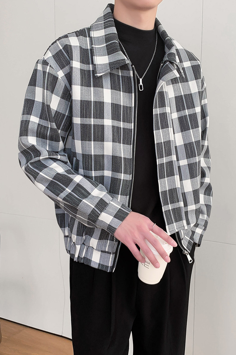 轻熟风大格子立领痞帅潮牌夹克B297-2302-P115控149,男装夹克,电商B297
