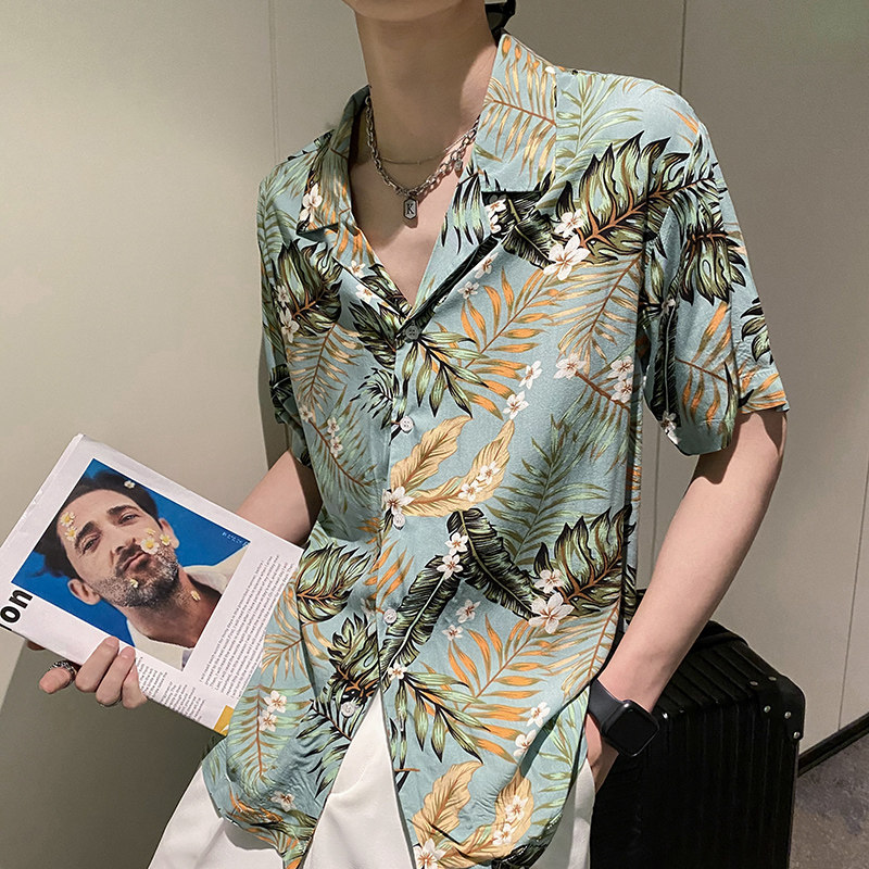 社会轻奢沙滩度假宽松翻领花卉花衬衫潮牌B297-2201-P53控78,男装衬衫,电商B297