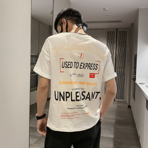 社会风后背街头英文印花宽松T恤B297-157-P35控58图片