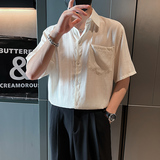 雅痞风青春纯色宽松短袖休闲尖领衬衫B297-7787-P58控78，男装衬衫，电商B297
