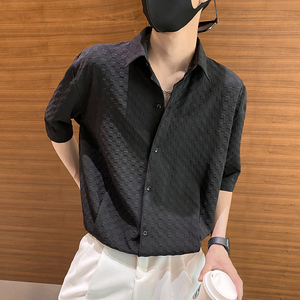 社会风纯色宽松百搭短袖宽松衬衫B297-7772-P60控88图片