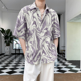 社会轻奢水墨折皱宽松半袖衬衫痞帅B297-2316-P55控88，男装衬衫，电商B297