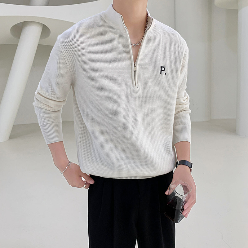 轻熟风纯色刺绣字母拉链立领毛衣B297-M2391-P78图片