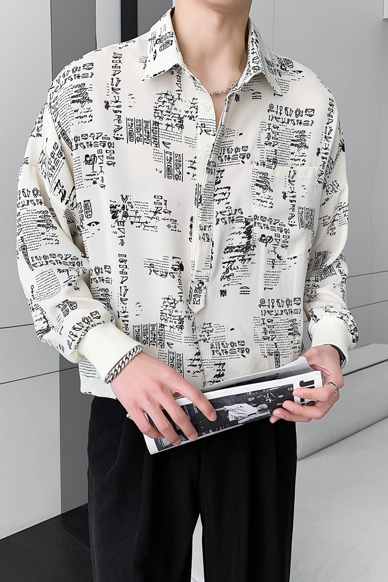 轻熟风宽松潮流男士痞帅碎花衬衫B297-2307-P60控88,男装衬衫,电商B297