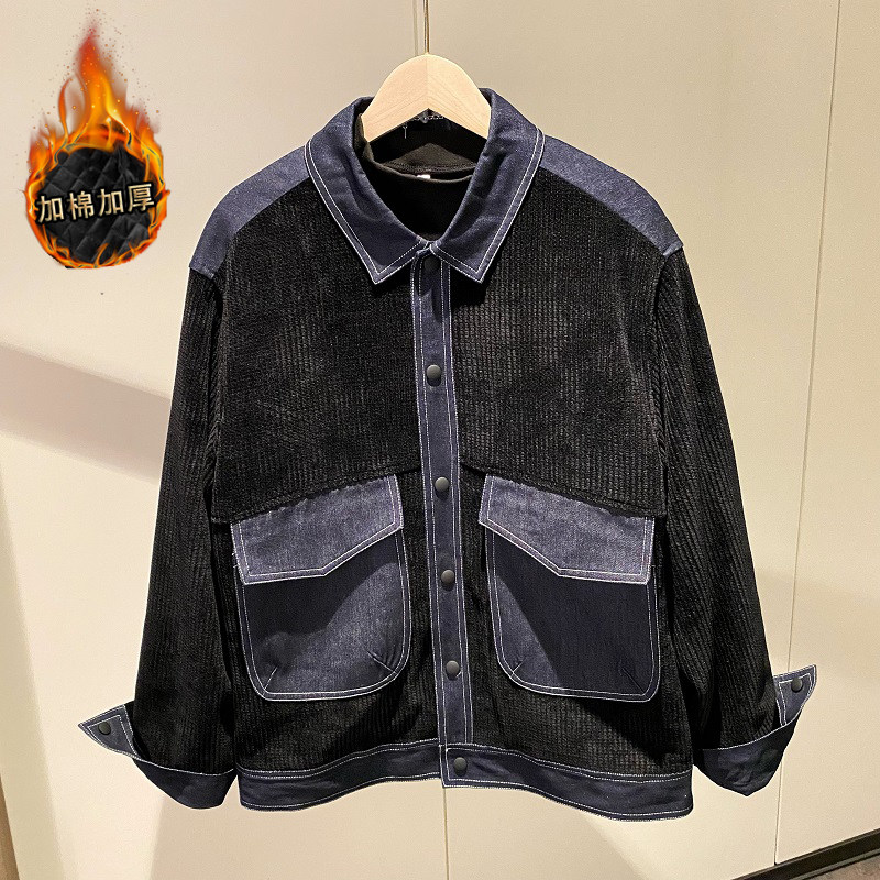 社会轻奢风纯色牛仔拼接雪尼尔方格衣B297-226--特P125控198,男装棉衣,电商B297