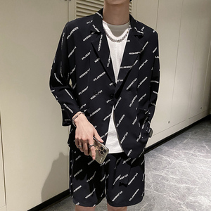 社会轻奢纯色短袖休闲字母两件套装B297-7776-特P100控158图片