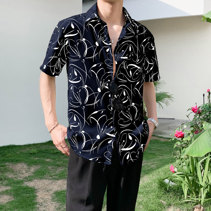 社会轻奢宽松抽象线条花衬衫B297-262-P55控88,男装衬衫,电商B297