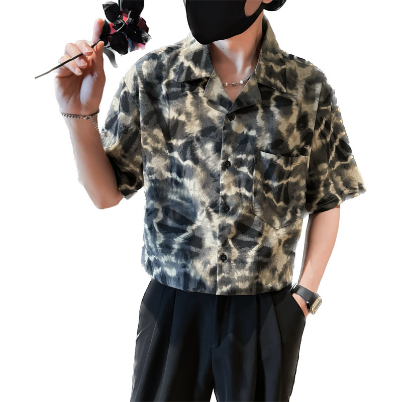 社会风古巴领乍然痞帅宽松花衬衫3B297-353-P45,男装衬衫,电商B297
