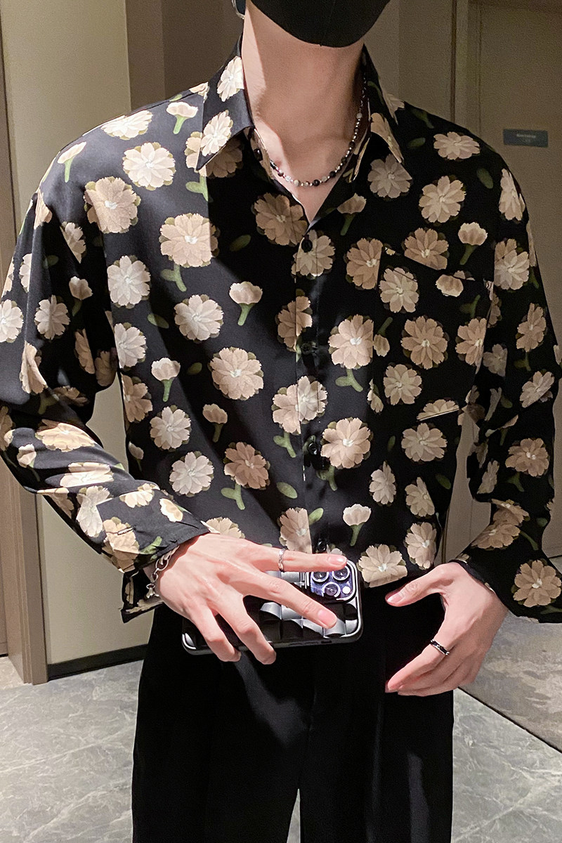社会轻奢蝙蝠袖宽松碎花衬衫上衣B297-2309-P58控78,男装衬衫,电商B297