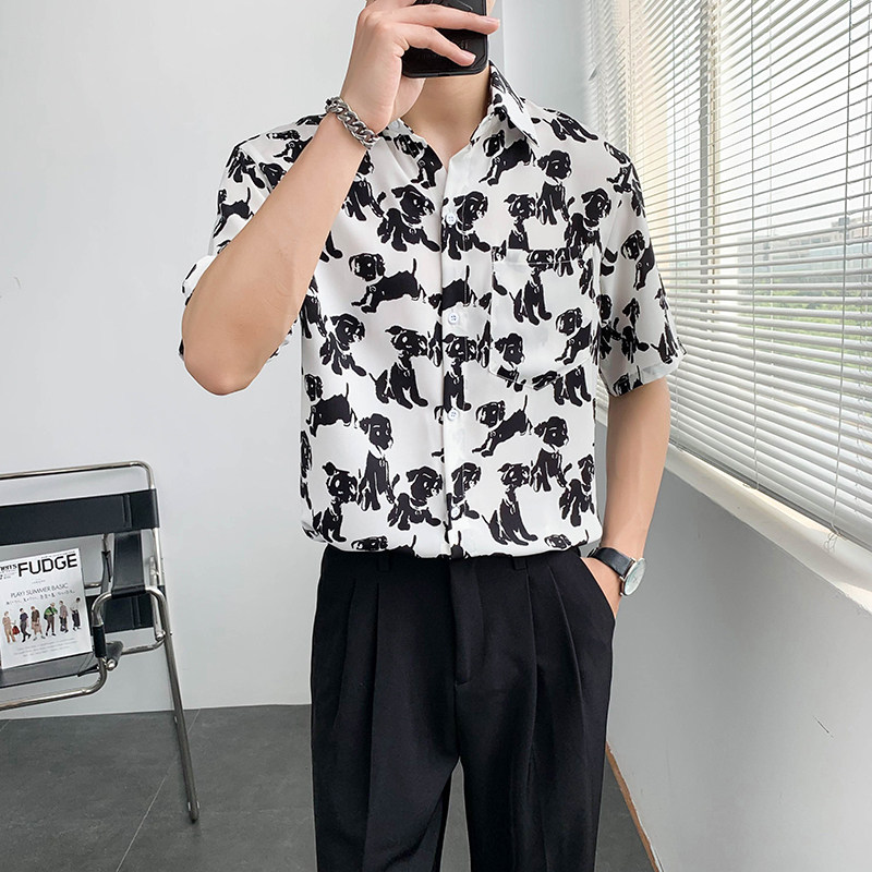 轻熟风休闲碎花夏季短袖宽松休闲花衬衫上衣B297-7783-P58控78,男装衬衫,电商B297