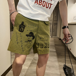 社会风纯色涂鸦印花沙滩休闲短裤痞帅B297-162-特P45控68图片