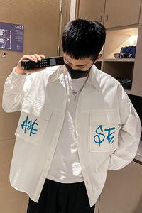 社会轻奢春秋纯色印花秋季长袖宽松衬衫B297-185-P65控95图片