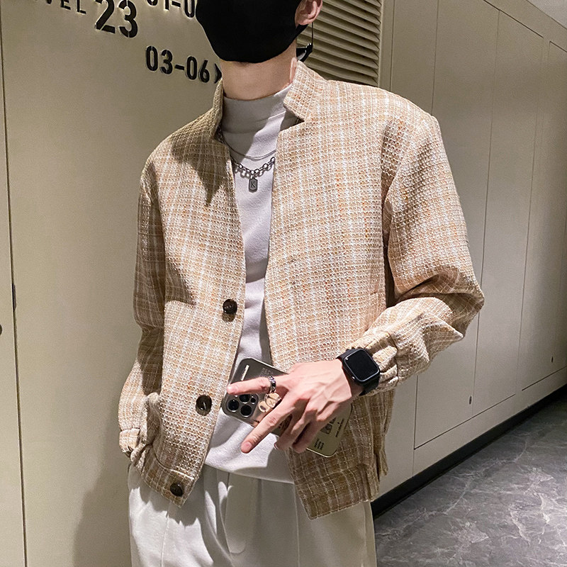 社会轻奢春秋立领粗纺格子夹克B297-7769-P110控148,男装夹克,电商B297