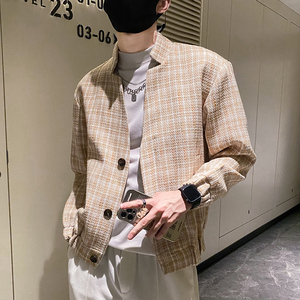 社会轻奢春秋立领粗纺格子夹克B297-7769-P110控148图片