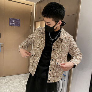 雅痞风春秋斑马纹修身工装夹克外套B297-7751-P88控118图片