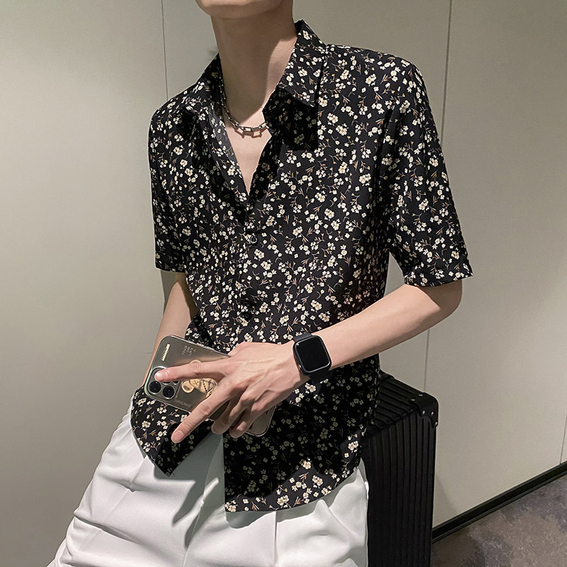 社会轻奢小碎花夏季休闲短袖衬衫潮牌B297-7775-P53控78,男装衬衫,电商B297