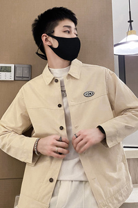 社會(huì)輕奢純色貼標(biāo)外穿寬松休閑翻領(lǐng)襯衫B297-208-P88控118圖片