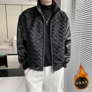 轻熟风纯色编织PU皮拼接修身加衣B297-1813-P145控198图片