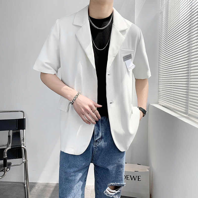 轻熟风纯色贴标宽松中袖休闲小西装夹克外套B297-7711-P75控105，男装夹克，电商B297