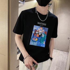 社会风纯色烫画短袖休闲圆领T恤上衣B297-215-P40控68图片