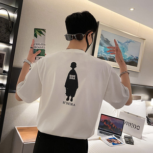 社会轻奢高品质纯色小人印花宽松T恤痞帅B297-251-P50控78图片