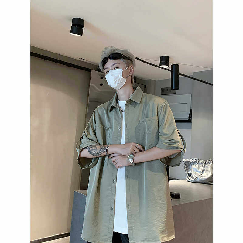 宽松百搭纯色小众短袖衬衫3B297-352-P45,男装衬衫,电商B297