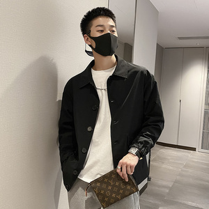 社会风春秋纯色宽松衬衫领风衣夹克潮男B297-7706-P88控118图片