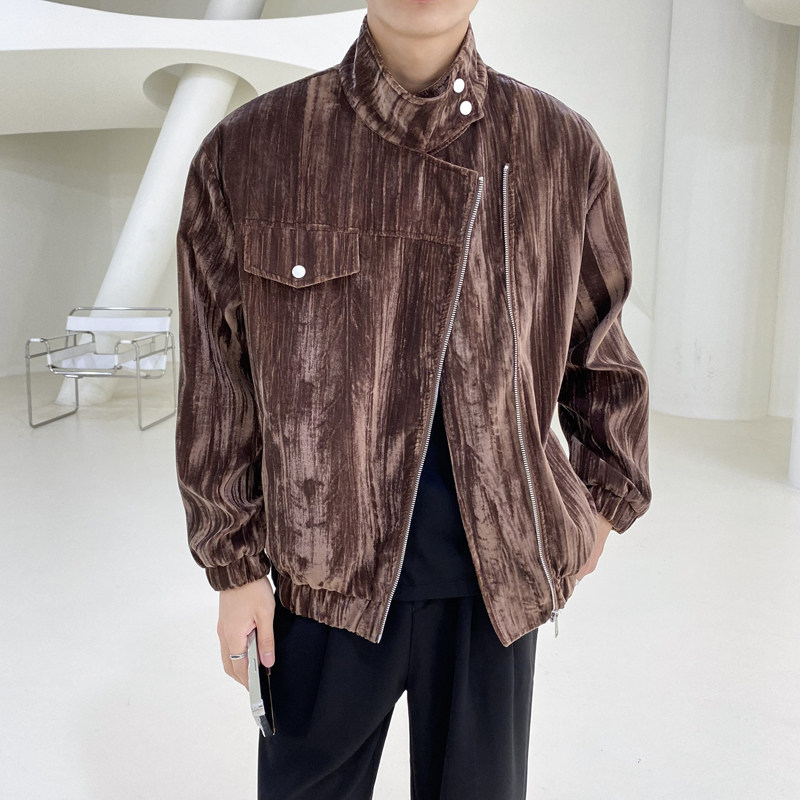 轻熟风纯色丝绒不对称双头斜拉链夹克外套B297-302-P115,男装夹克,电商B297