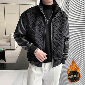 轻熟风纯色编织PU皮拼接修身加衣B297-1813-P145控198图片