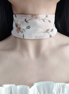 气质薄款颈带宽边遮颈纹饰品夏季花朵挡脖子疤痕脖圈柔软脖颈装饰