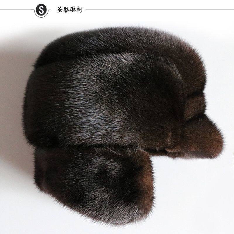 貂皮帽子男中老年水貂皮草帽子男冬季整貂貂毛保暖貂绒护耳鸭舌帽