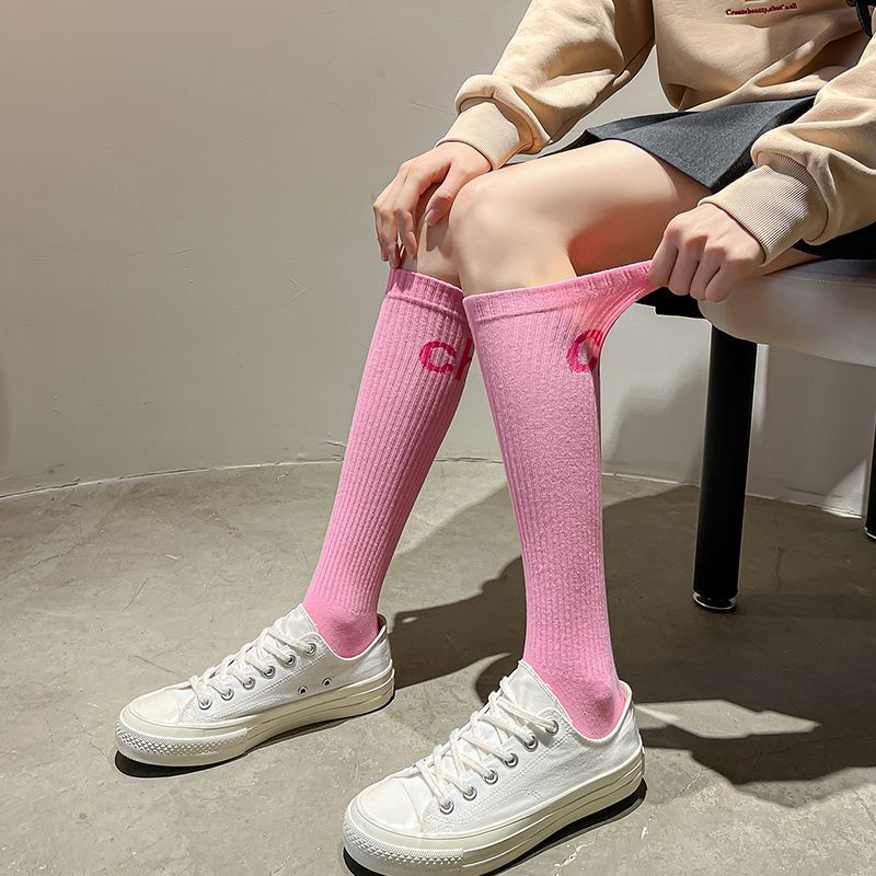 小腿袜压力瘦腿袜子女学院风粉色运动瑜伽袜压缩竖条纹松紧长筒袜