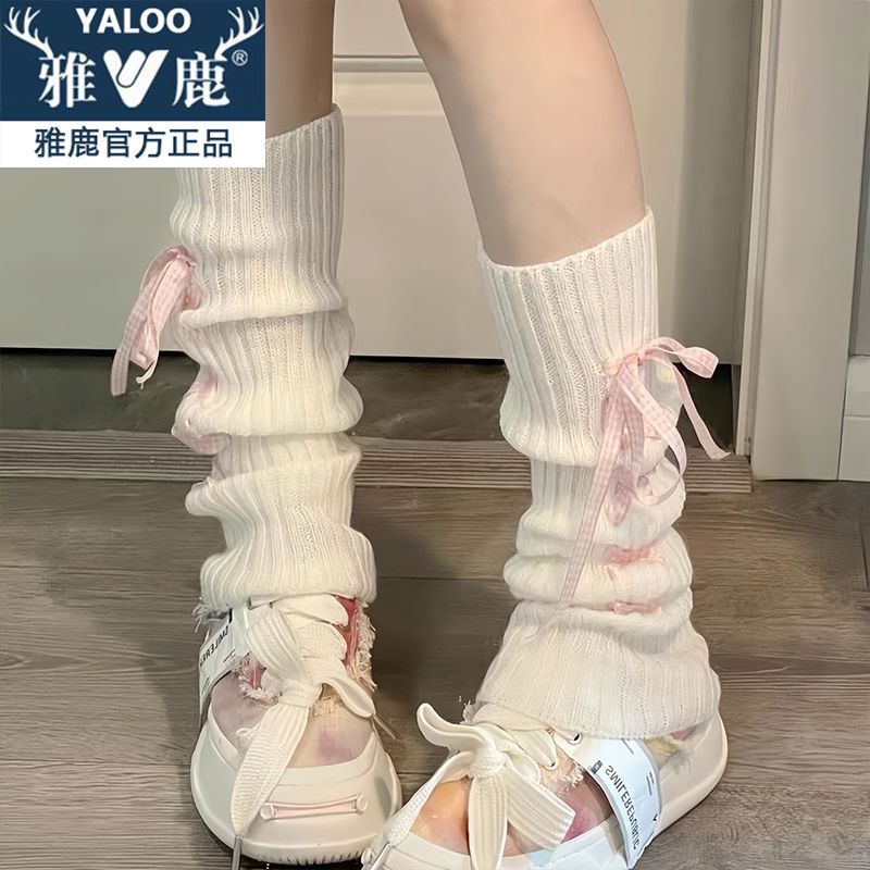 Lolita针织小腿袜套绑带多巴胺jk中筒日系y2k可爱显腿瘦堆堆袜女