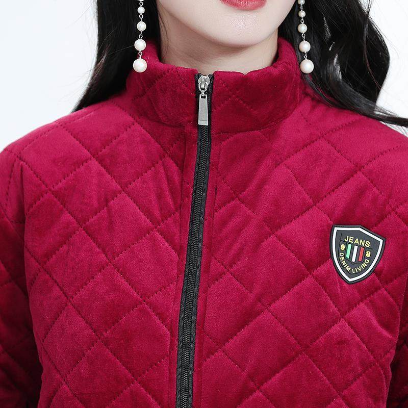中老年女秋冬装加大码工作罩衣妈妈装加绒加厚外套中长款宽松棉服