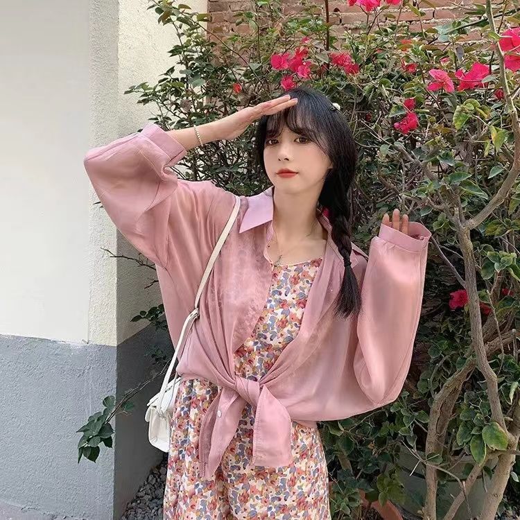 纯色防晒雪纺衬衫外套女薄款2021新款夏季设计高级感甜美长袖上衣