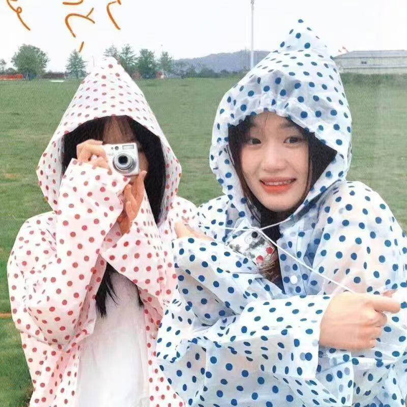 加厚波点雨用衣服夏天雨衣旅游外穿雨披户外登山透明演唱会一次性