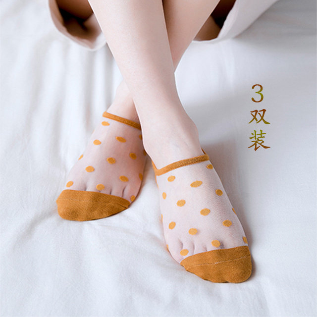 女士袜子波点隐形玻璃丝袜子夏天薄款浅口袜可爱船袜圆点水晶袜子