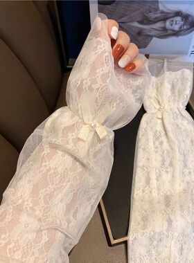 夏天防晒宽松袖套双层蕾丝高颜值爆款女夏季轻薄款户外开车套袖
