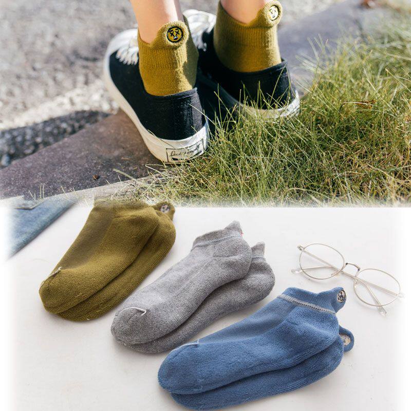 女款袜子厚短袜秋季浅口加绒毛圈袜冬天超厚韩国可爱笑脸保暖袜