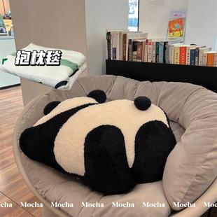 可爱熊猫抱枕午睡毯子二合一办公室睡觉枕头被子两用空调盖毯靠枕