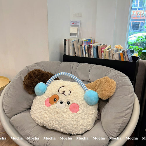 可爱耳机狗狗毛绒玩具抱枕被