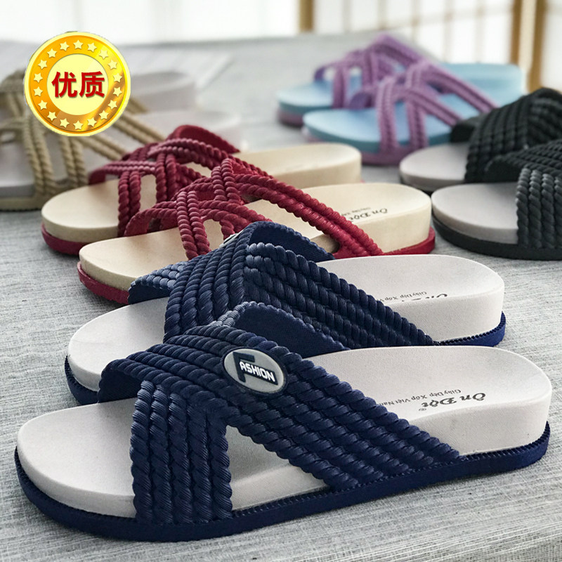 泰国加厚乳胶男士拖鞋 家用日常厚底耐磨时尚交叉带居家越南凉拖