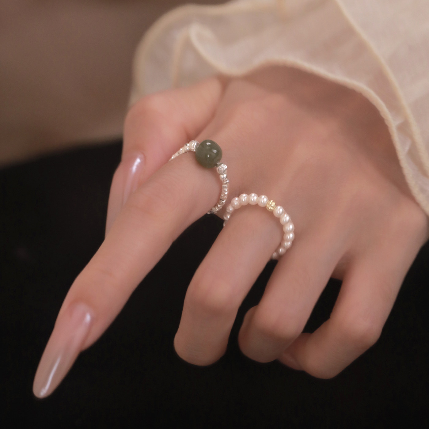 初影竹节碎银925纯银戒指