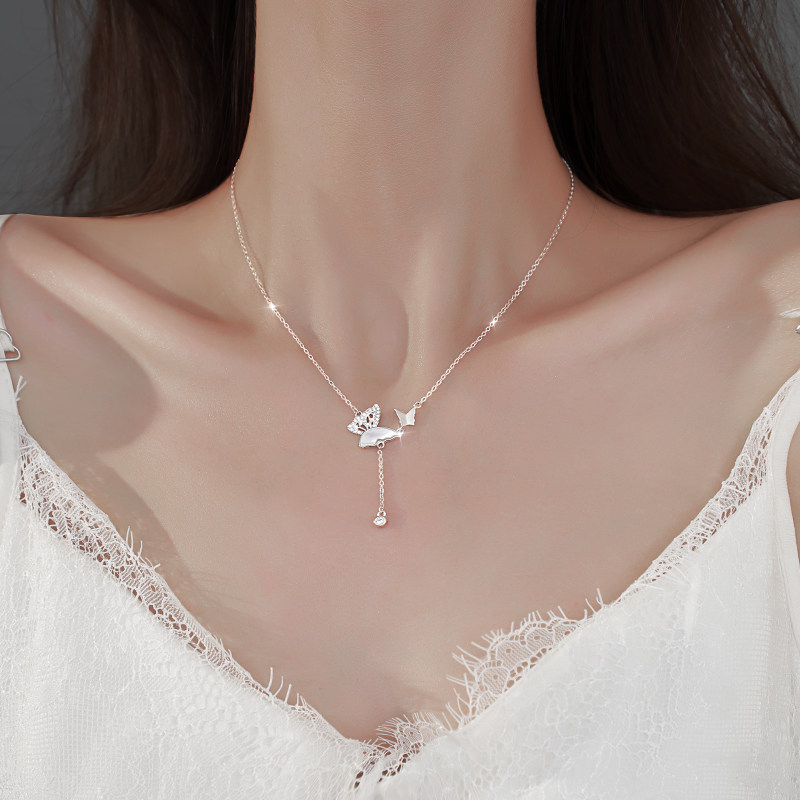 S925纯银流苏蝴蝶项链